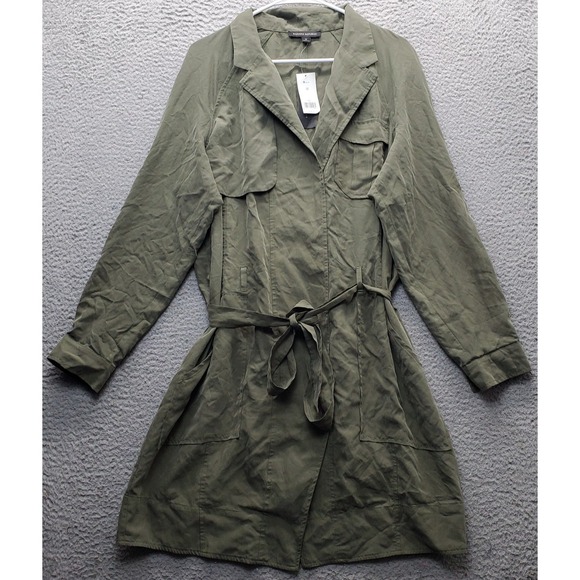 Banana Republic Trench Dress Womens 12 Green Roll Tab Sleeve Belt Waist Notch - Picture 1 of 12